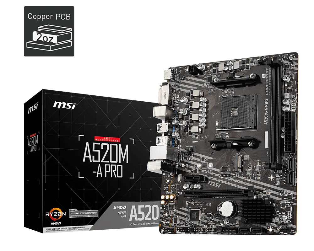 MSI Brand New A520M-A PRO AM4  - đánh giá và giá Amd Cpu Ryzen 7